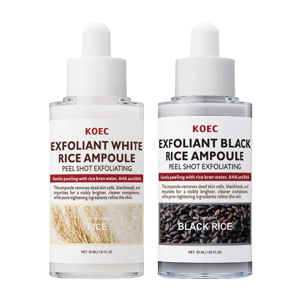 Exfoliant Black & White Rice Ampoule Facial Serum Peel Shot Exfoliating Brightening Remove Dead Skin Blackhead AHA BHA 30ml