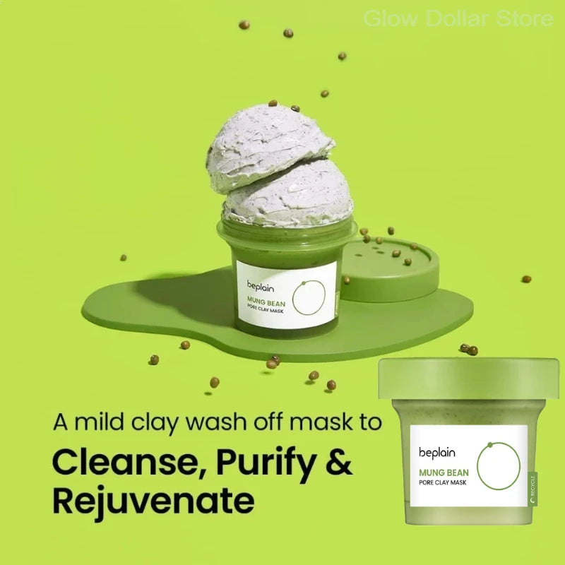 Korean Beplain Mung Bean Pore Serum,Deep Pore Cleansing Foam,Makeup Remover Oil and Clay Mask Facail Firming Skin Care Products