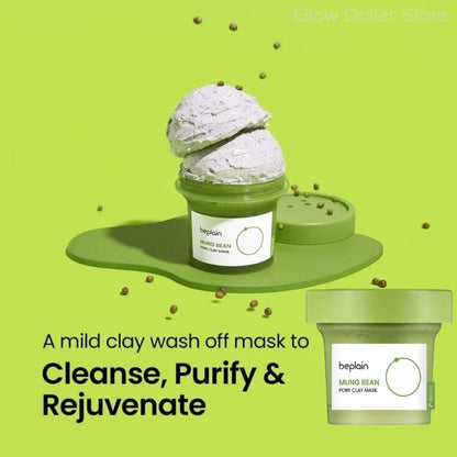 Korean Beplain Mung Bean Pore Serum,Deep Pore Cleansing Foam,Makeup Remover Oil and Clay Mask Facail Firming Skin Care Products