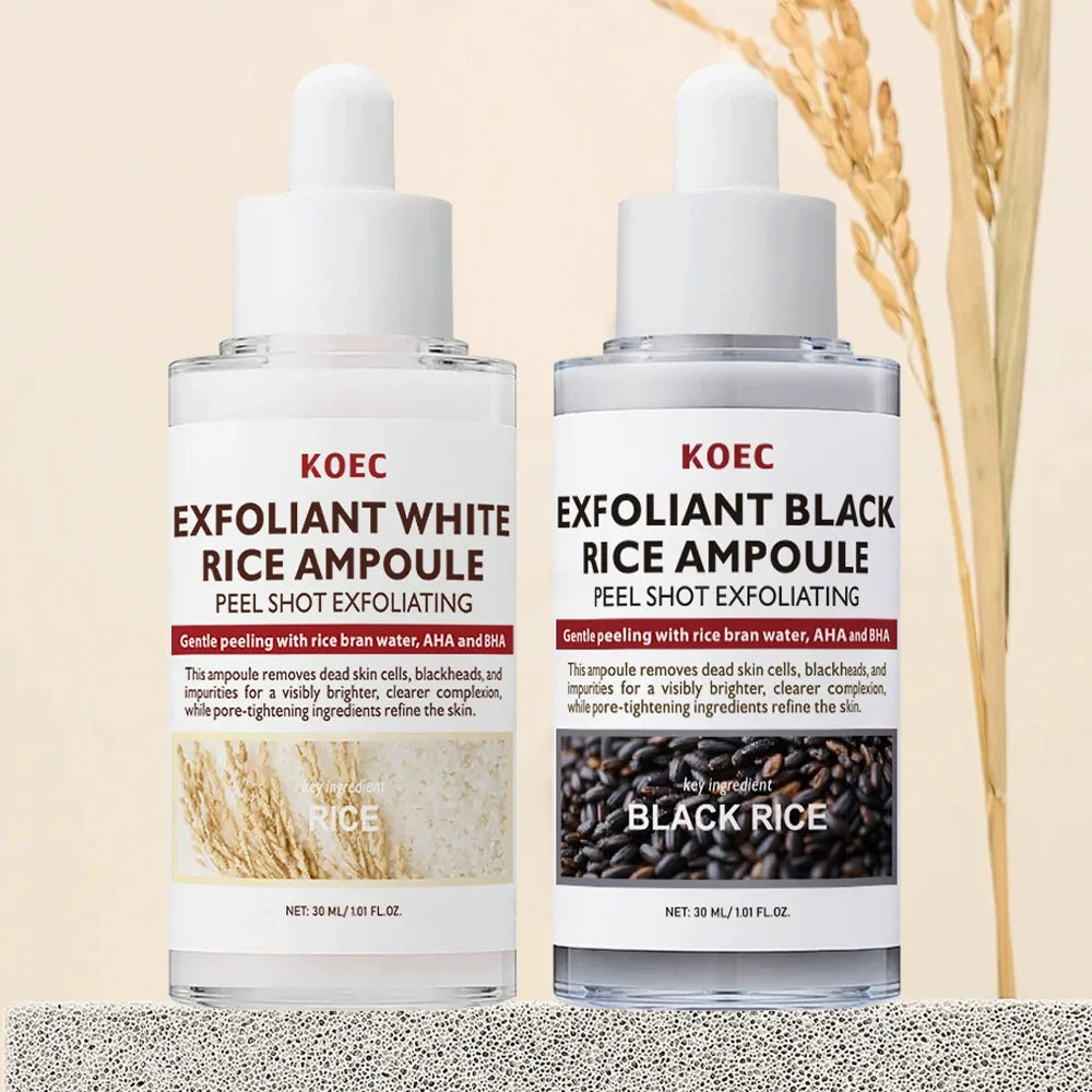 Exfoliant Black & White Rice Ampoule Facial Serum Peel Shot Exfoliating Brightening Remove Dead Skin Blackhead AHA BHA 30ml