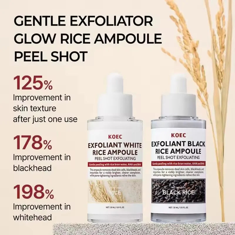 Exfoliant Black & White Rice Ampoule Facial Serum Peel Shot Exfoliating Brightening Remove Dead Skin Blackhead AHA BHA 30ml