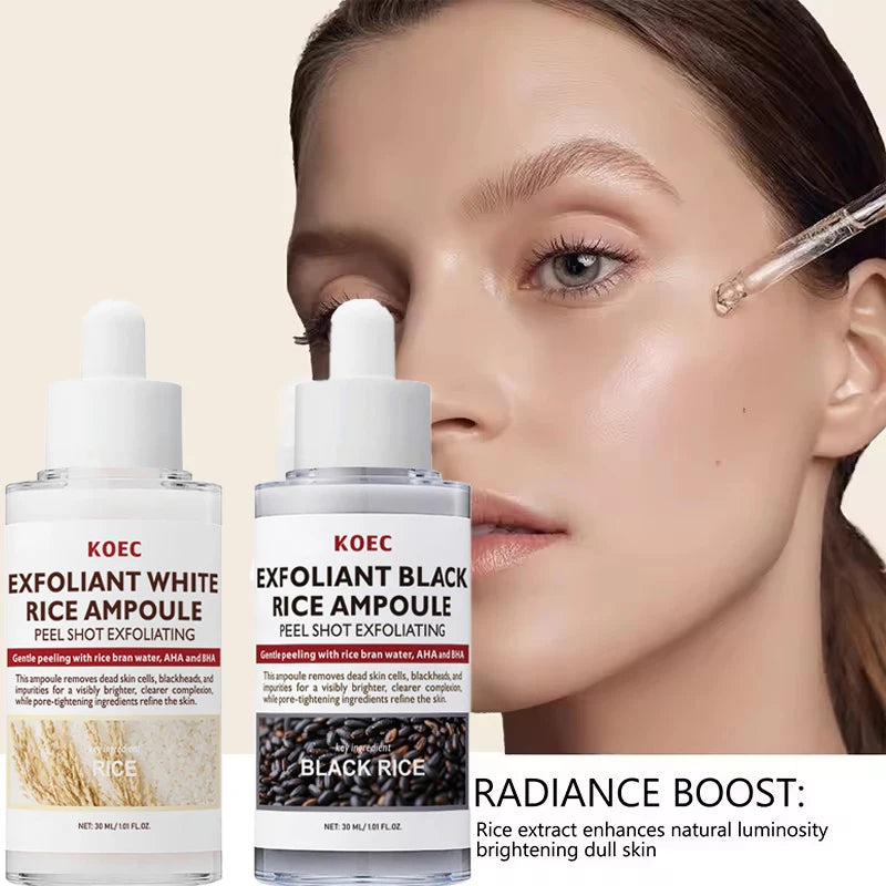 Exfoliant Black & White Rice Ampoule Facial Serum Peel Shot Exfoliating Brightening Remove Dead Skin Blackhead AHA BHA 30ml