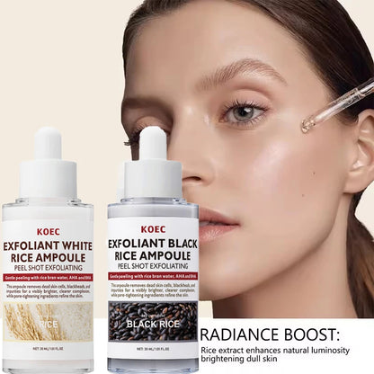 Exfoliant Black & White Rice Ampoule Facial Serum Peel Shot Exfoliating Brightening Remove Dead Skin Blackhead AHA BHA 30ml
